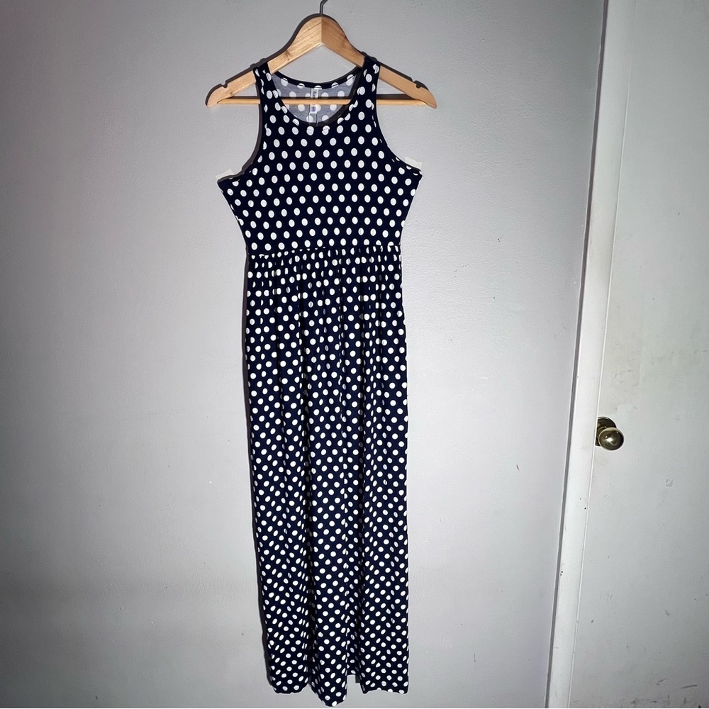 Euovmy Women's Sleeveless Dress Casual Loose Summer Maxi with Polka Dot Size S